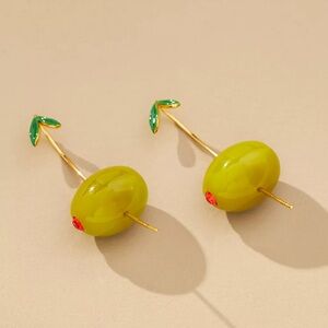 Anthropologie Fruit & Icon Drop Earrings in the olive color variation